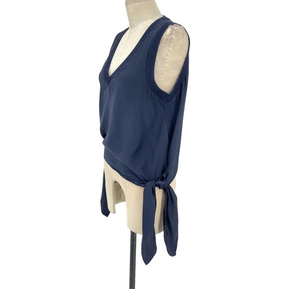 Cinq à Sept Olimpia Tie-Side Sleeveless Silk‎ Tank Top Navy Blue Size Small - Picture 6 of 11